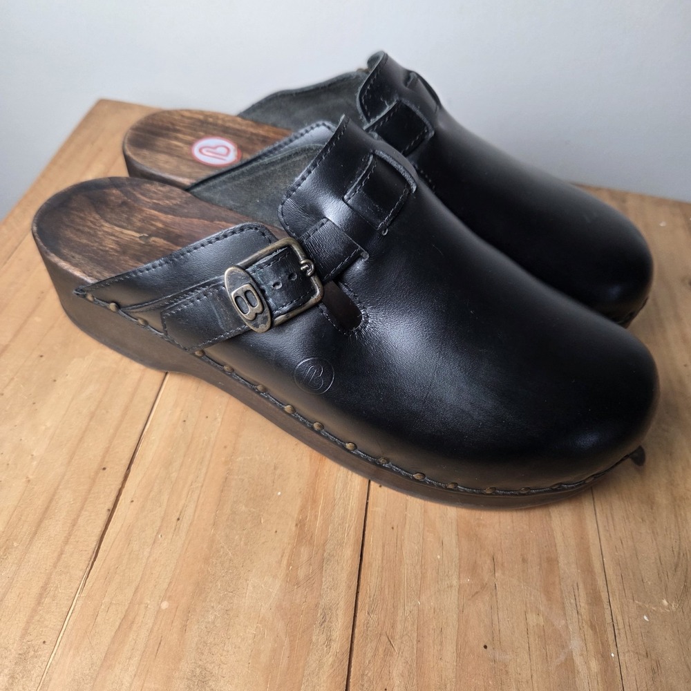 Berkemann Original Toeffler Black Calfskin Wooden Clogs Sz 12 Comfort‎ Slip On - Picture 6 of 11